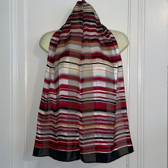 Echo black, white & red striped scarf - Picture 1 of 7